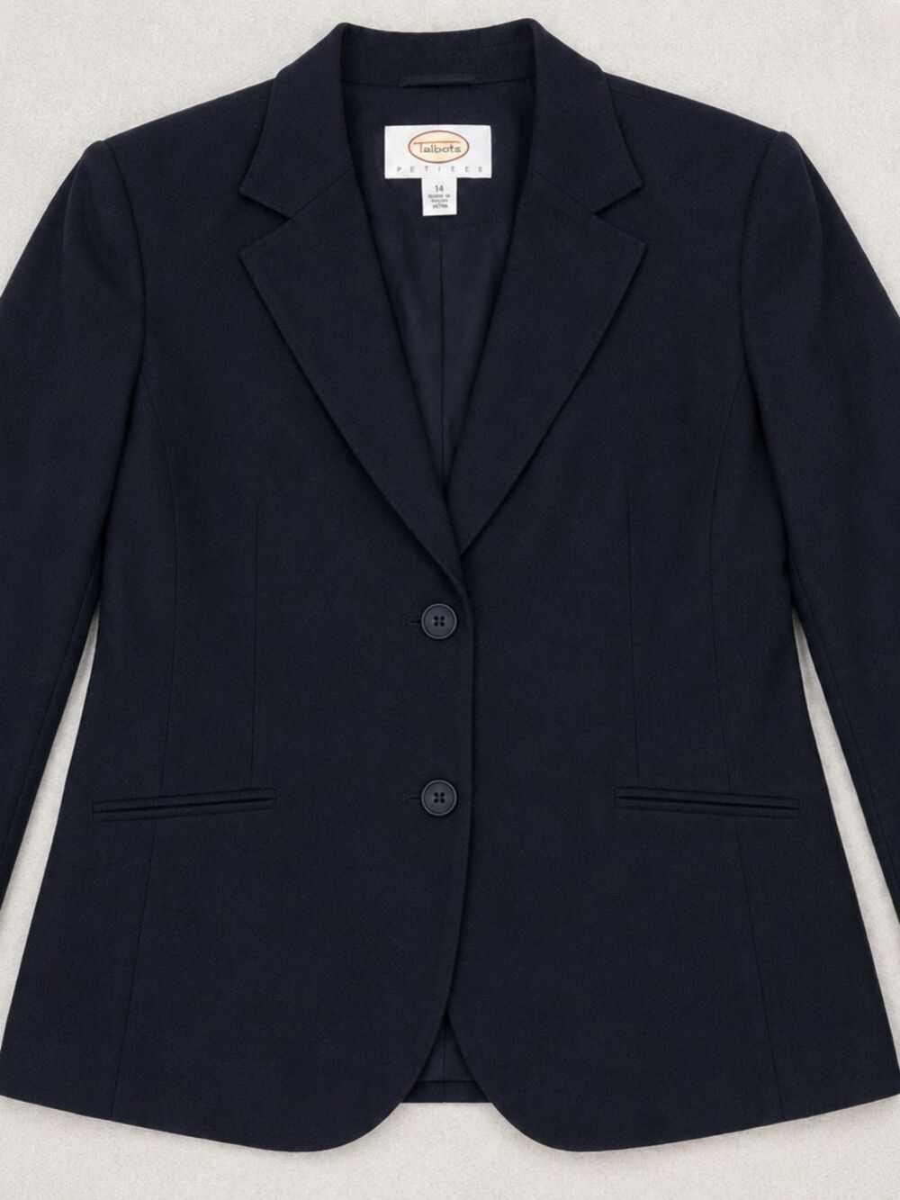 Talbots Women’s 14P Navy Blue 98% Wool Blazer Petite Two Button Lined - Picture 2 of 5